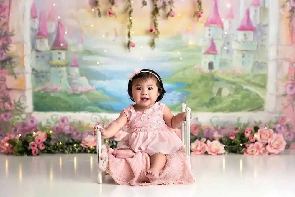 Фон для фотосъемки новорожденных детей Замок Воздушные шары окна фото фон студия