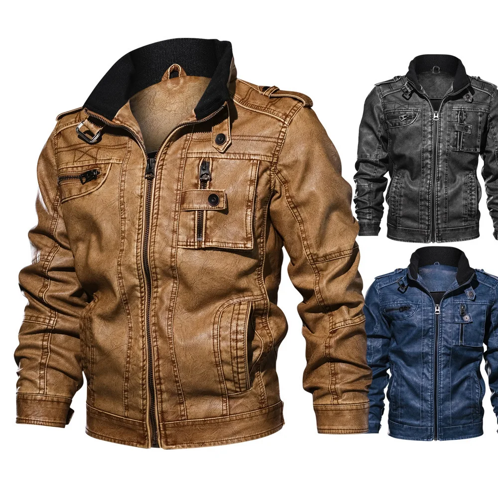

WEPBEL Men PU Leather 3D Motorcycle Jacket New Casual Stand Collar Autumn Winter Fashion Punk Coat Outerwear Overcoat