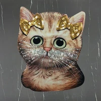 fashion cartoon brown bow cat sequin print cloth stickers lovely patch diy sewing t shirt pants denim accessorie supplies