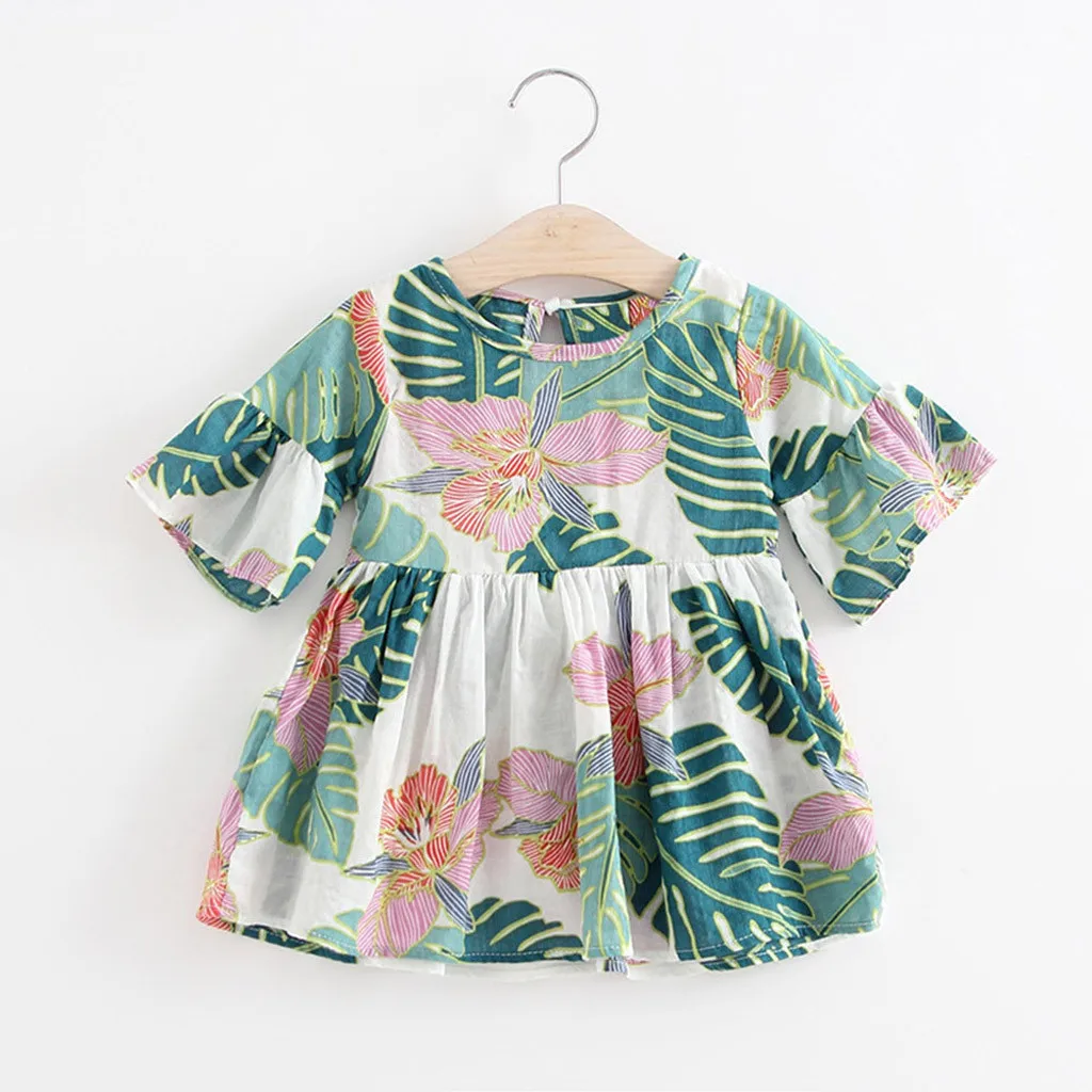 Новое летнее платье для девочек принцессы с короткими рукавами и цветочным