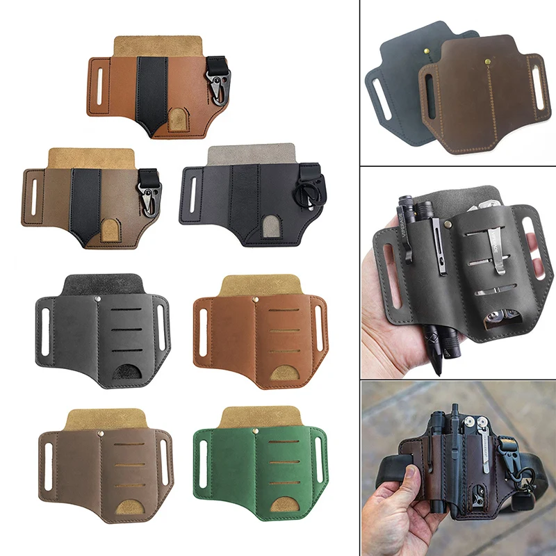 Тактический кожаный чехол для инструмента с полем выживания, карманом для хранения, портативным фонариком, ножом в кармане - 1 шт.