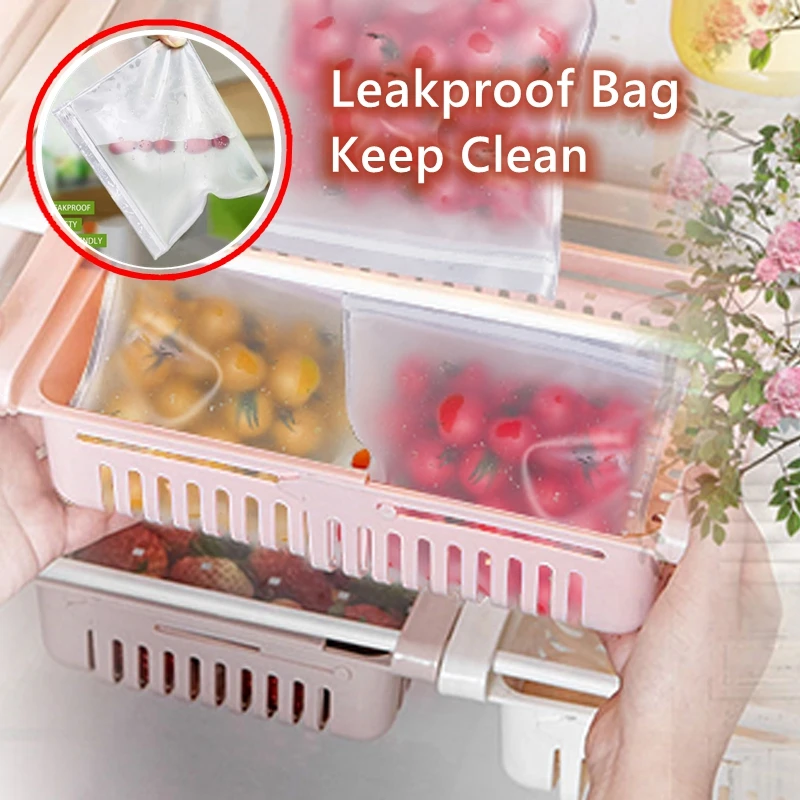 

6pcs Reusable Food Freezer Bags Fridge Silicone Bags Storage Leakproof Bag Kitchen Safe Fresh Fruit Snack Empty PEVA Bag 1-4pc