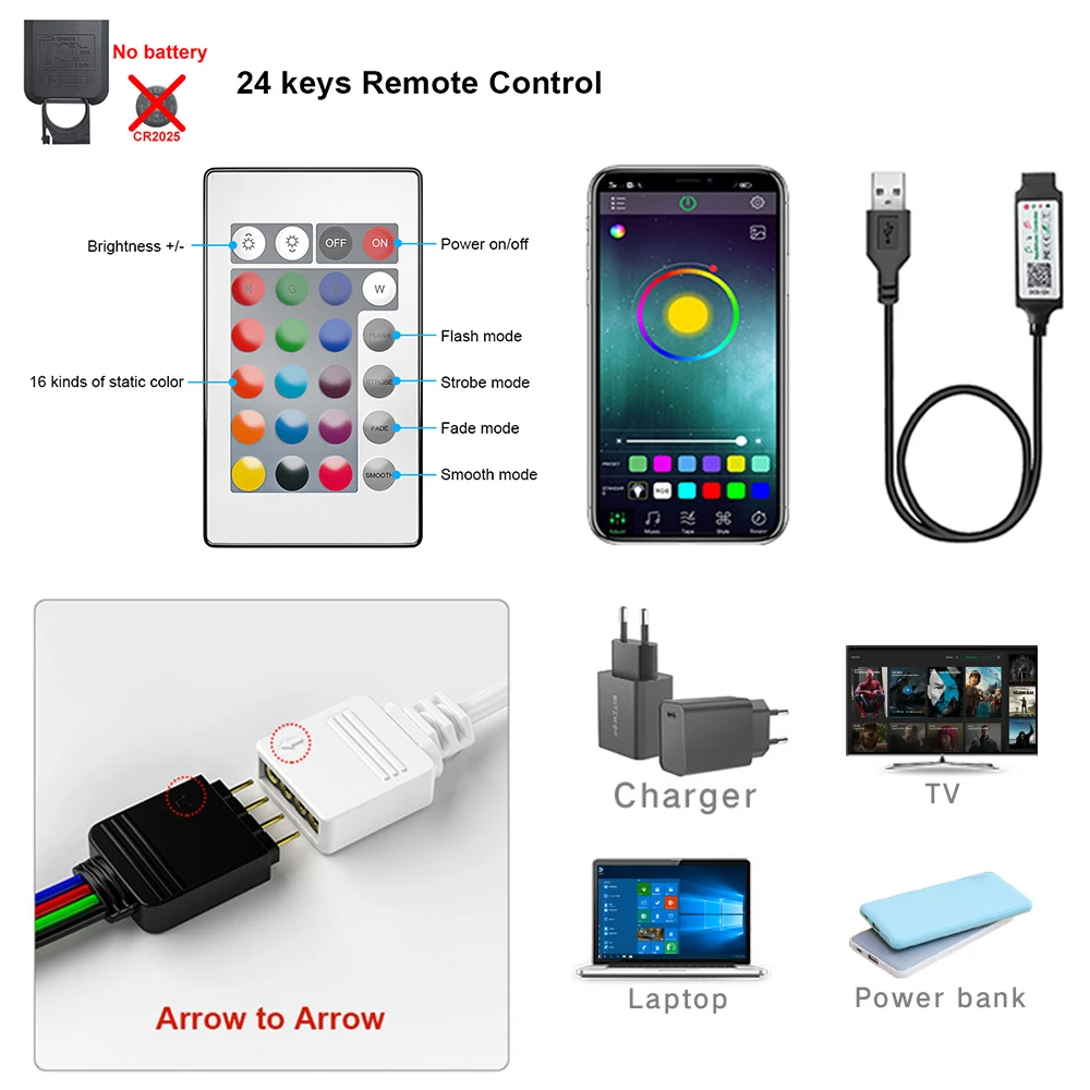 Tape Bluetooth USB LED Strip Light 5050 SMD 5V RGB Lights Flexible Lamp Ribbon Self-adhesive TV Desktop Diode | Лампы и освещение