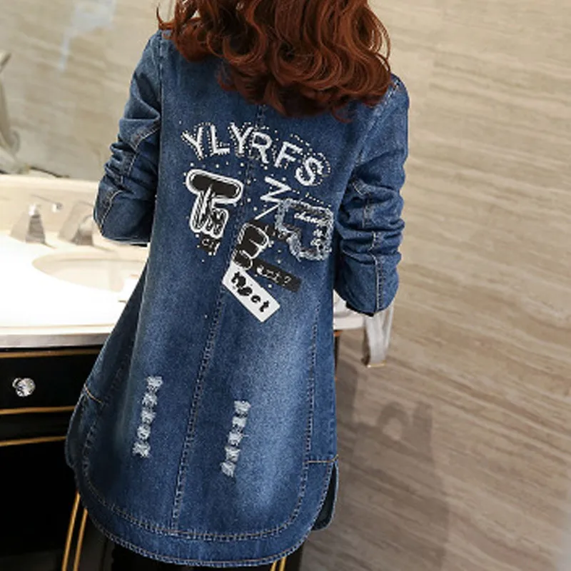 

2020 Autumn Women Denim Jacket Coat Casual Jean Jackets Frayed Pattern Basic Coat Windbreaker Female Pocket Jacket S-5XL R570