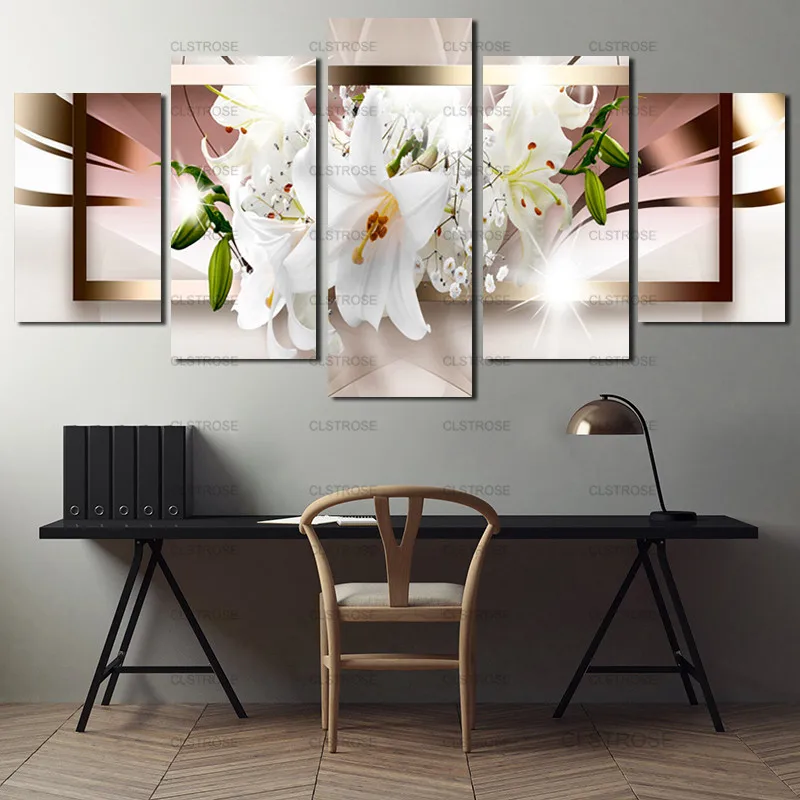 

Lily Flowers and Buds Canvas Painting Lily and Daisy Poster Decoration Home Living Room Bedroom Wall Frameless Style