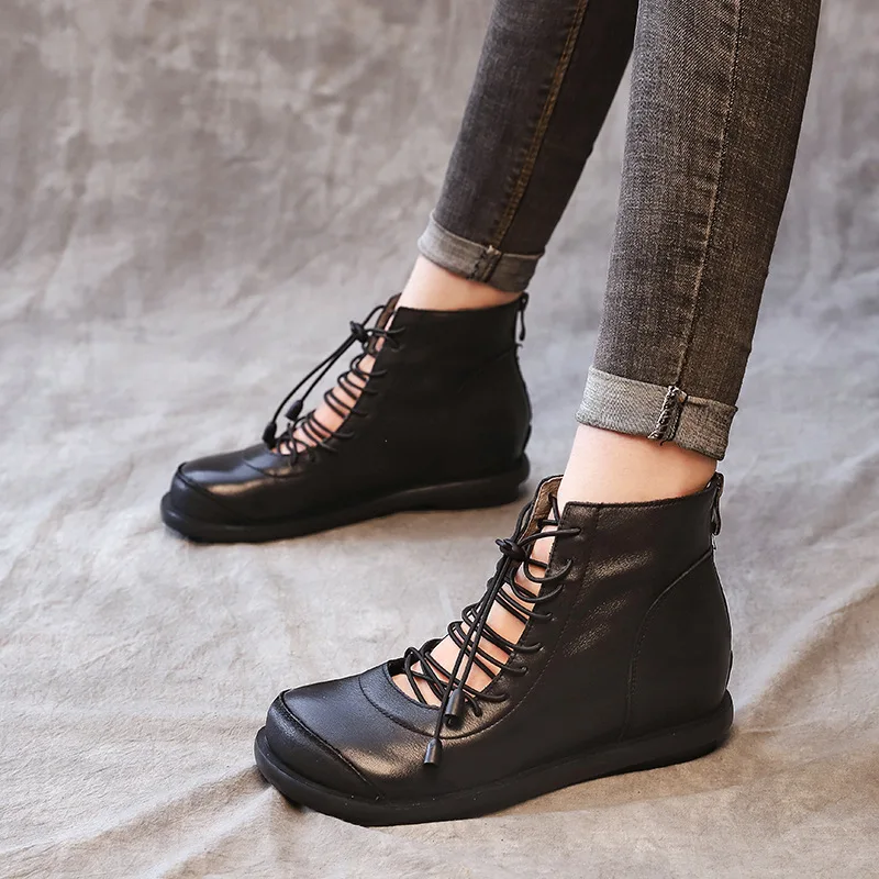 Женские весенние ботинки-гладиаторы из натуральной кожи кожаные ботинки на