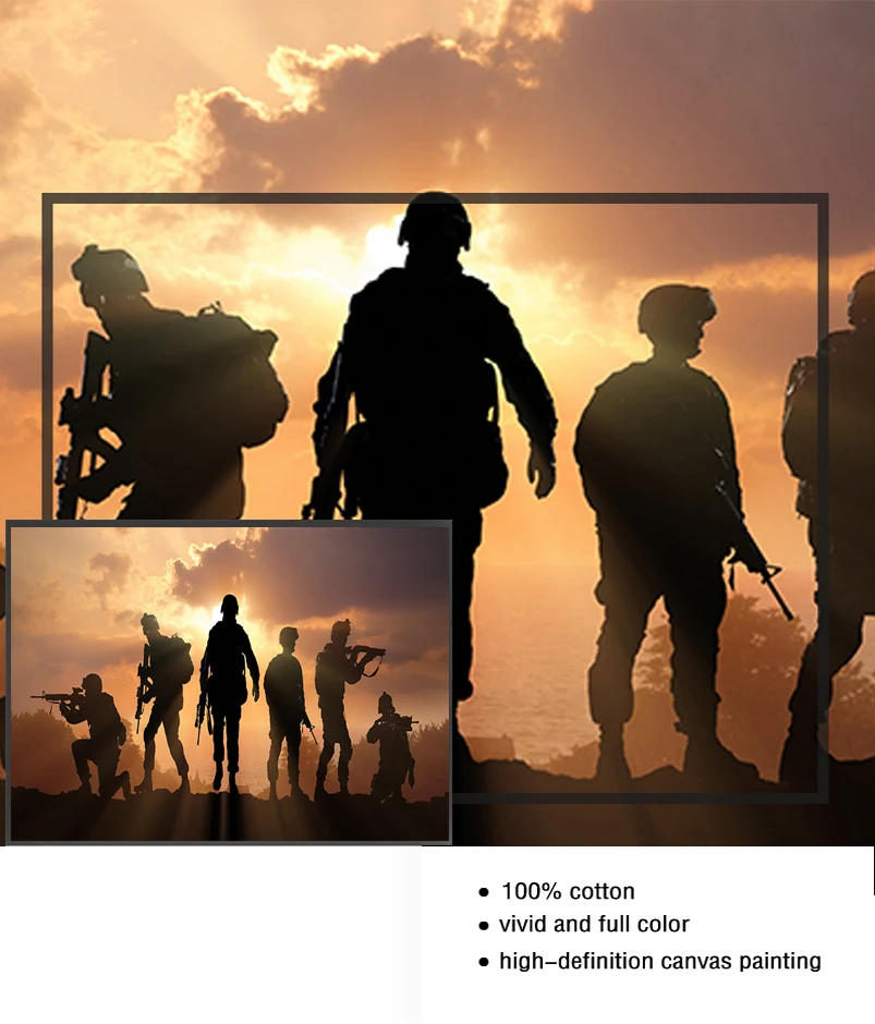 HD Printed 5 Piece Patriotic US military Painting soldiers Canvas with army Sunset Wall Pictures for Living Room battlefield - купить по
