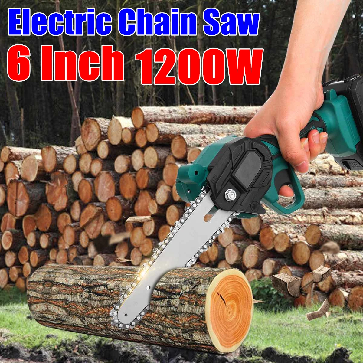 

6 Inch 1200W Electric Chain Saw Pruning ChainSaw Cordless Garden Tree Logging Trimming Saw Woodworking Cutter Tool Kits