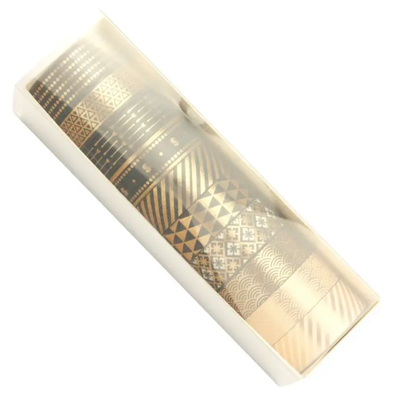 

10Rolls/Set Black Gold Foil Washi Tape Set Paper Festival DIY Scrapbooking U4LD
