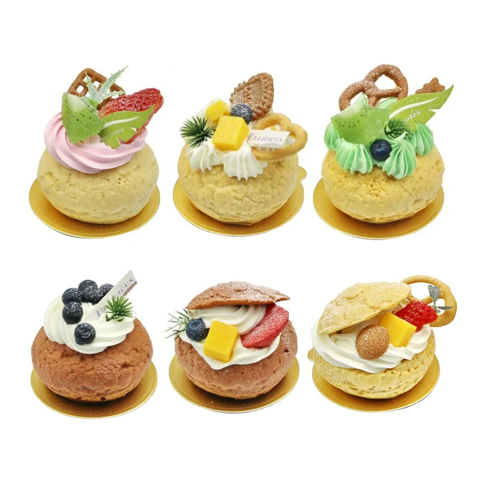 Modelo de comida artificial, Puffs de crema realistas para pasteler&iacute;a, ventana de exhibici&oacute;n para el hogar, paisaje de fotograf&iacute;a, tienda de postres, regalos-0