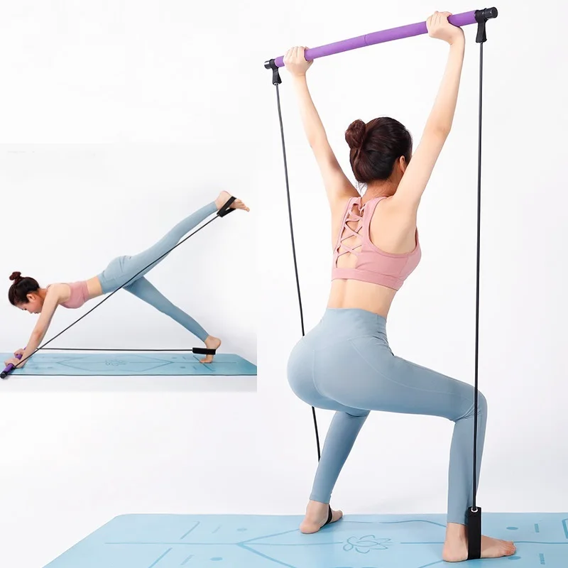 

Portable Pilates Bar Resistance Band Yoga Pilates Stick Home Gym Yoga Exercise Fitness Bar with 2 Foot Loops Stretch Stick 2020