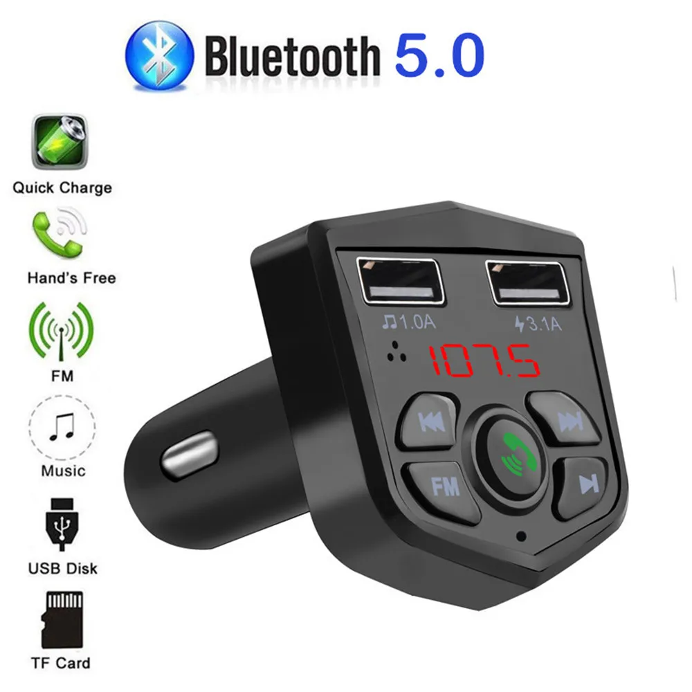 

5V Bluetooth Fm Modulator Handsfree Kit Wireless U-Disk Tf Audio Transmitter To Car Mp3 Radio 3.1A Dual Usb Charge Voltmeter
