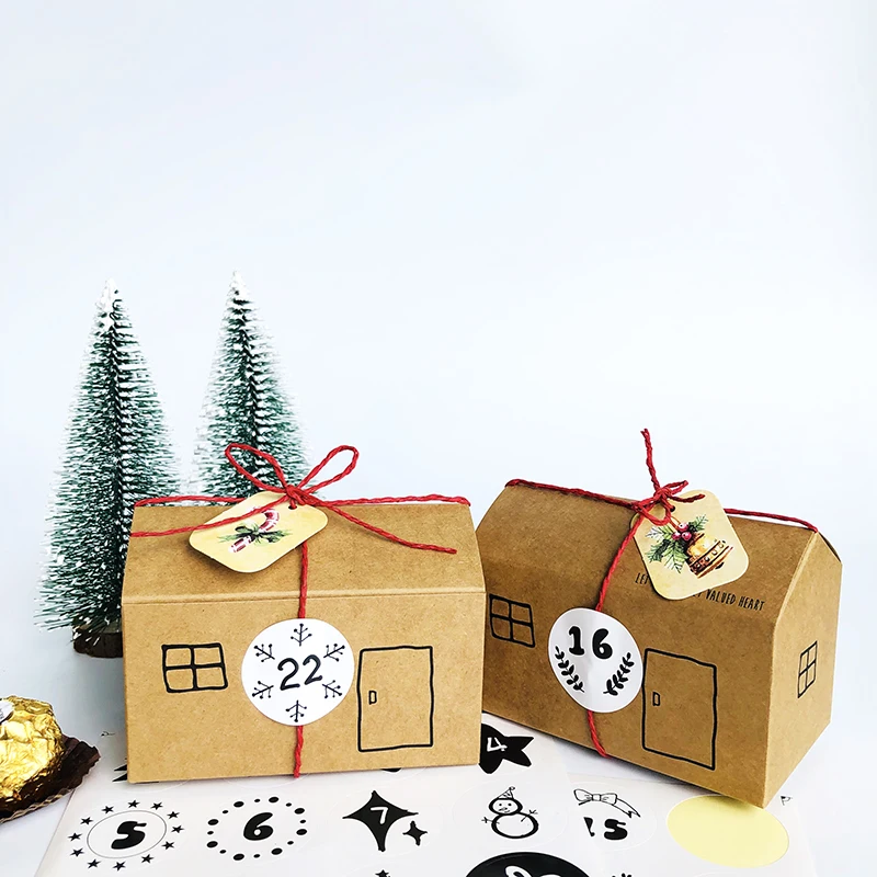 24 набора Рождественский календарь Крафтовая коробка в форме имбирного дома