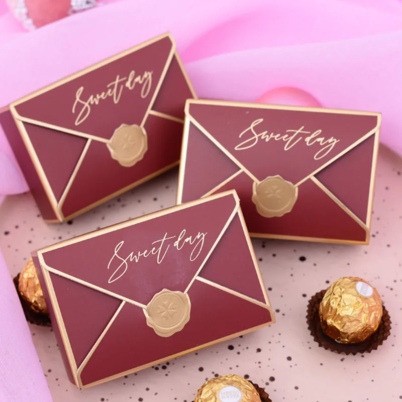 

5pcs European Creative Envelope Candy Dragee Box Gift Birthday Favors Candy Boxes Baby Shower Bonbonniere Gift Packaging Box