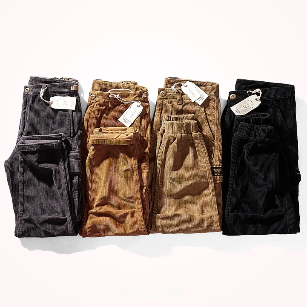 Japanese-Style Retro Corduroy Overalls Men 'S Autumn And Winter Thick And All -Match Ankle-Tied Casual Trousers