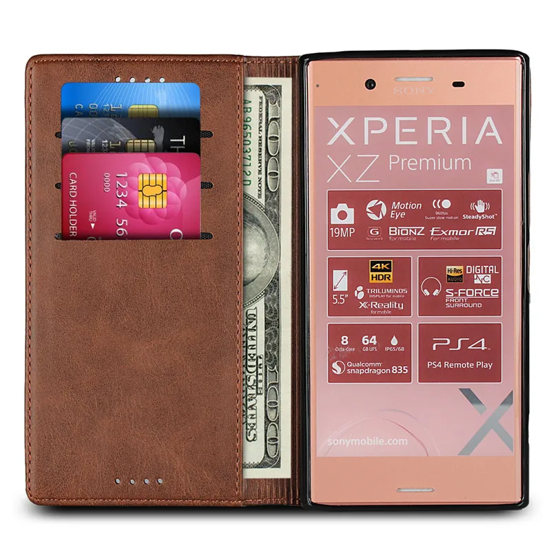 Высокомагнитный кожаный флип-чехол s для sony Xperia XZ Premium, чехол, Аксессуары для мобильных телефонов, сумка для книг, слот для карт, подставка