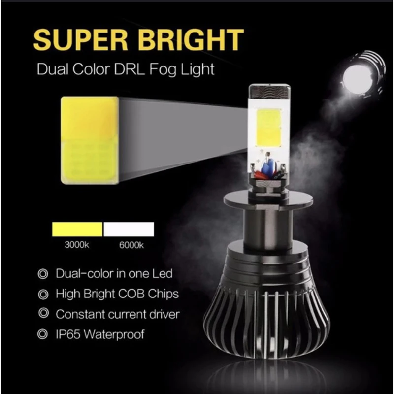 

2PCS H7 Car LED Fog lights Dual Colors Super bright fog lamp Headlights