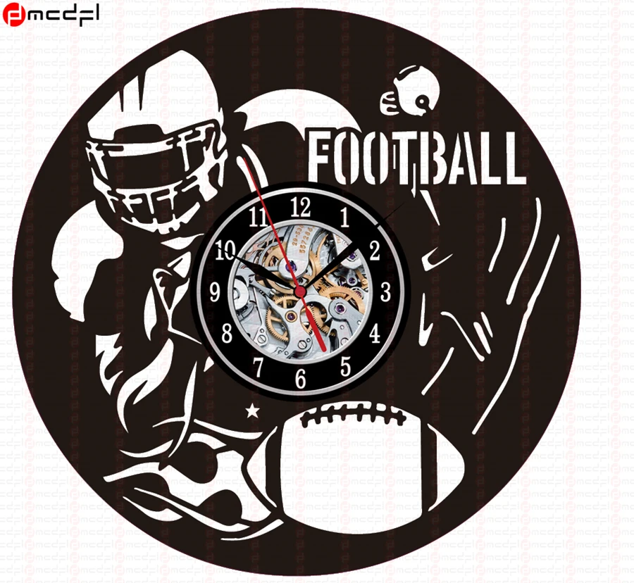 Домашний декор 12 дюймов американский футбол виниловая пластина настенные часы