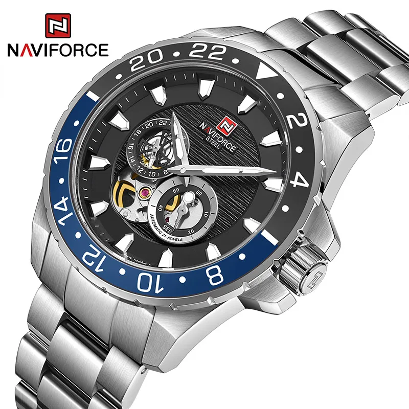 NAVIFORCE New Man Fashion Full Stainless Watches Business Mechanical Wristwatch 100m Waterproof Spor