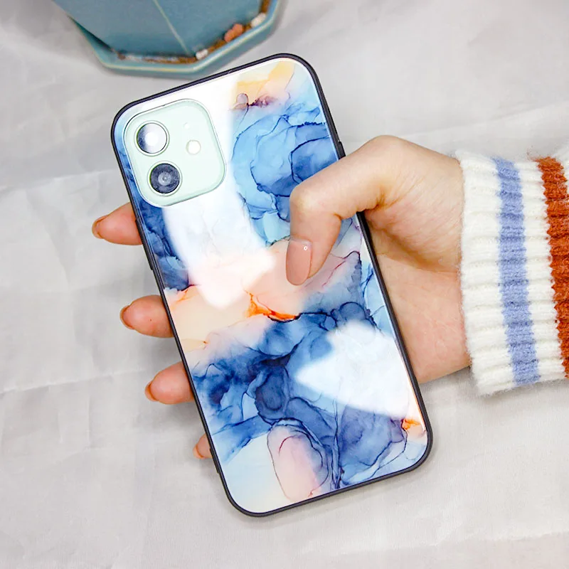 Чехол из закаленного стекла ручной работы с чернилами для iPhone 11 12 pro Mini MAX SE 2020