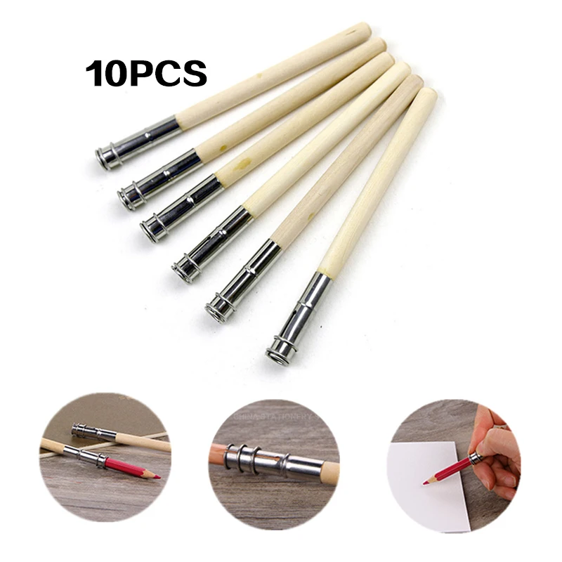 

Sketch Extender Student Pen Cover Pen Cap Connector 10PCS Log Pencil Extender Penholder Art FANTASTIC Round Wood