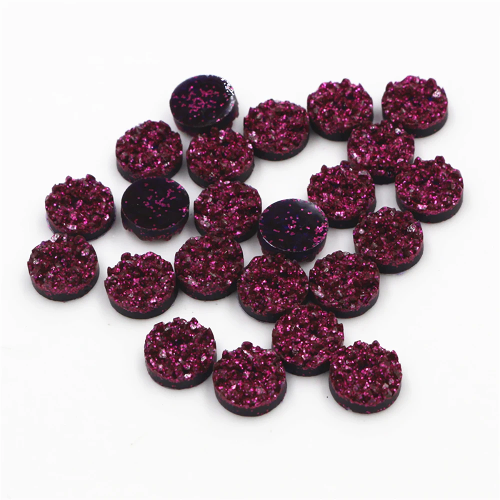 New Fashion 40pcs 8mm 10mm 12mm Dark Purple Red Natural ore Style Flat back Resin Cabochons For Bracelet Earrings accessories