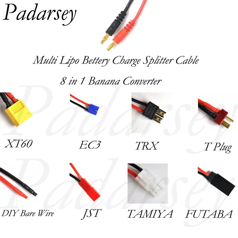 Разъем адаптера зарядного устройства для аккумулятора Padarsey RC Lipo 8 в 1 4 0 мм