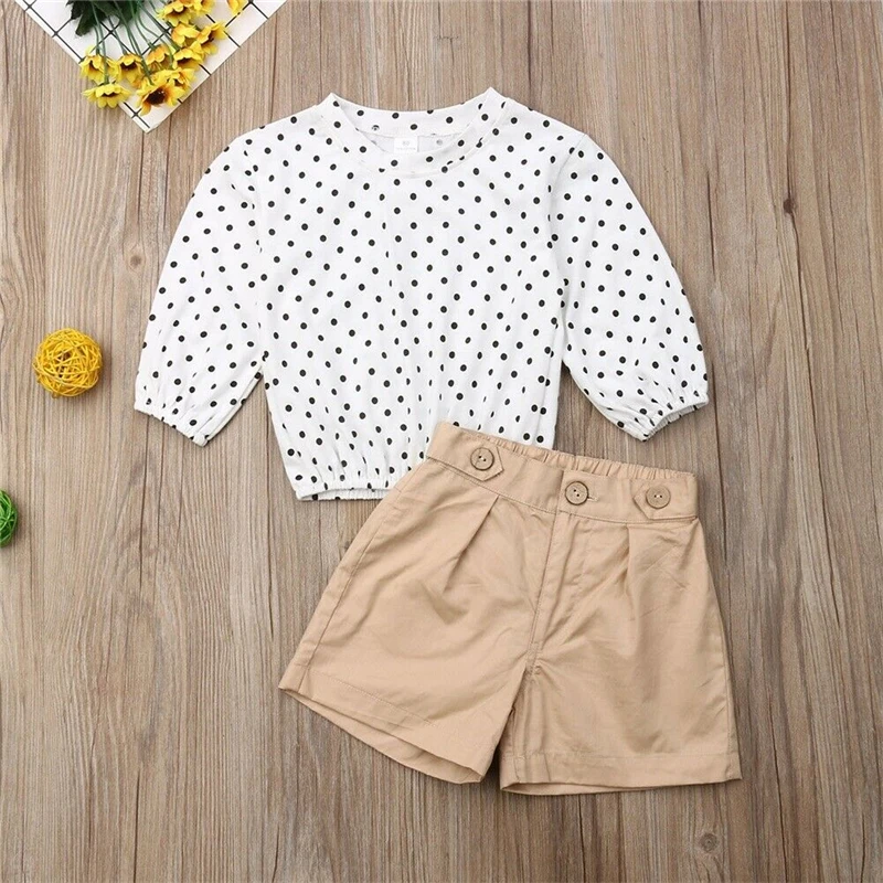 Новинка модная блузка в горошек для маленьких девочек футболка топы и шорты