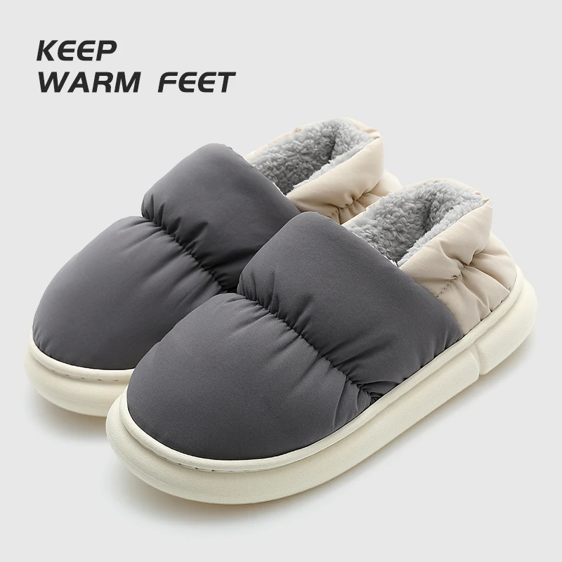 

Winter Boots Women Men Waterproof Plush Slippers Home Unisex Thick Platform Footwear Famale Couples Warm Cotton Boots Slippers