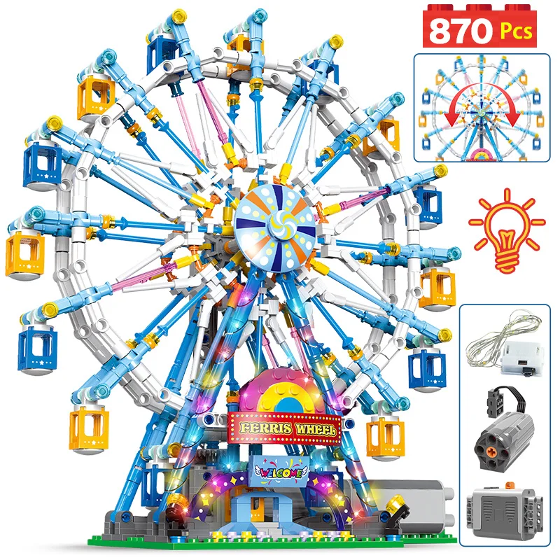 

City Friends Moc Technical Rotating Ferris Wheel Building Blocks Electric Bricks With Light Toys For Children Christmas Gifts
