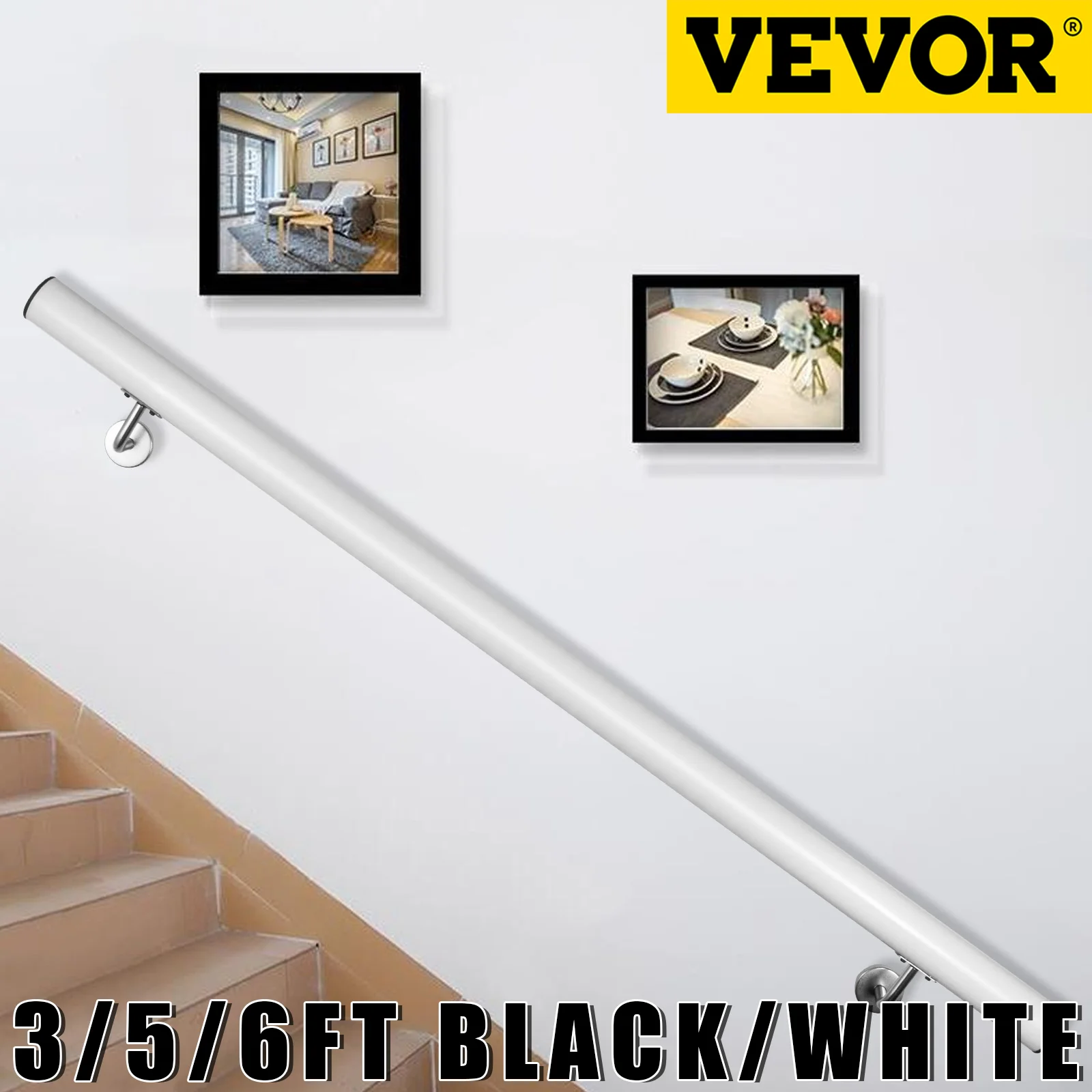 

VEVOR Stair Handrail 3/5/6ft Length Stair Rail Aluminum Modern Handrails For Stairs 200lbs Load Capacity Stairway Railing Round