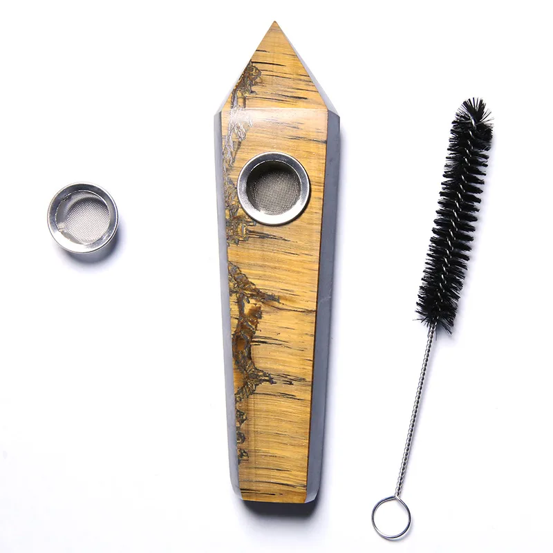 Натуральный камень тигровый глаз оригинальная полированная трубка шестигранная