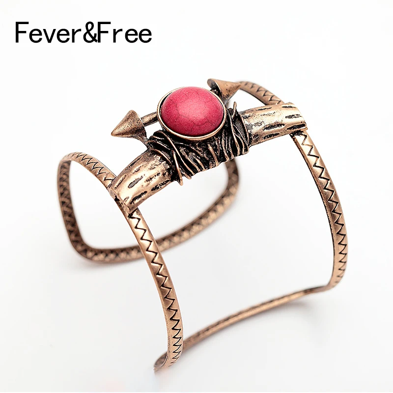 Женский широкий браслет на запястье Fever & Free этнический винтажный с золотыми
