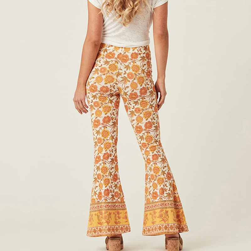 Женские пляжные брюки с высокой талией TEELYNN желтые Бохо цветочным принтом летние