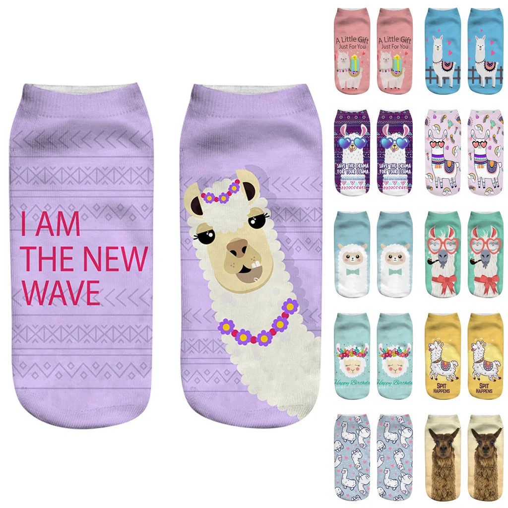 Женские носки унисекс забавные повседневные с 3D принтом овец милые до щиколотки