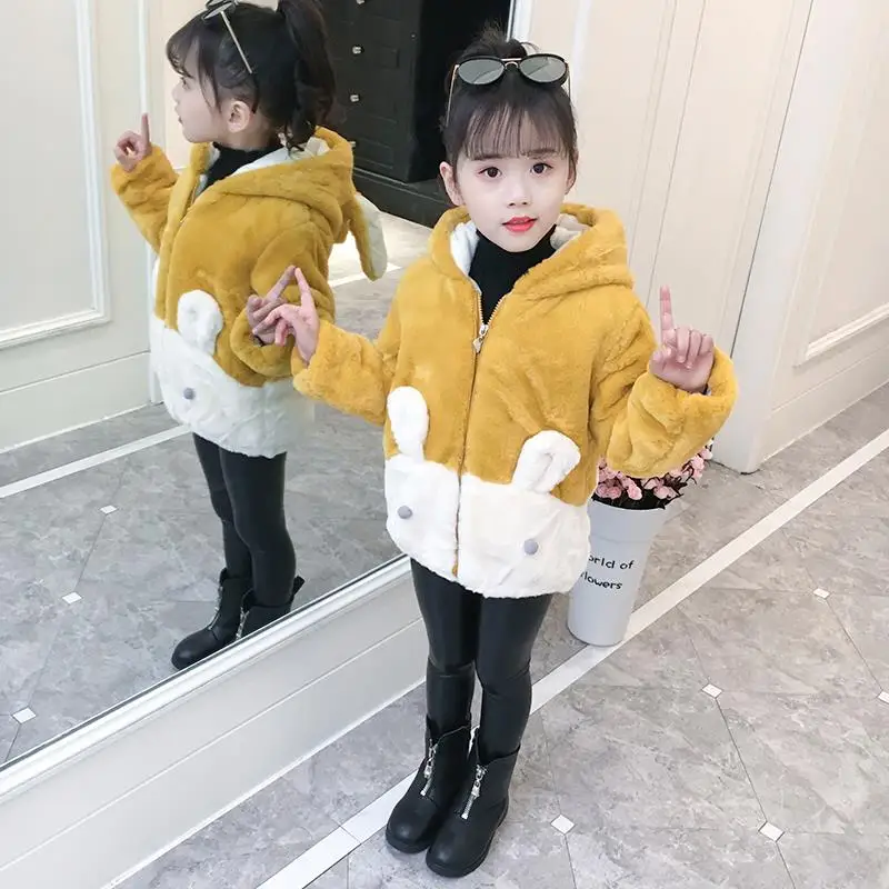 Girl's Winter Imitation Fur Coat 2018 Girls Thick Fluff Warm Children Baby Clothes Kid Plus Velvet Wholesale | Детская одежда и