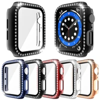 pc cover with tempered glass film for apple watch se case series 6 5 4 3 diamond bumper 40mm 44mm 4238mm screen protector shell