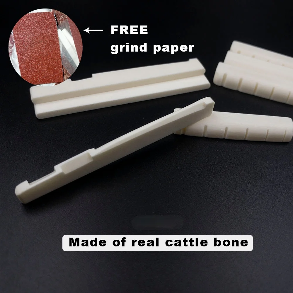 

2 Set 4pcs Pure Real Cattle Bone Guitar Nut Saddle Set White Blank Acoustic Guitar Bridge Parts Free Sandpaper to DIY