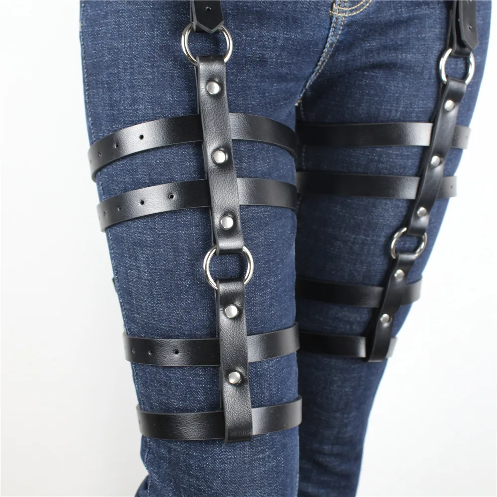 Готическая кожаная портупея для ног женское бондажное белье в стиле панк ремешок