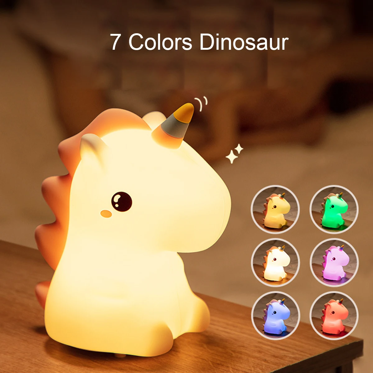 

СВЕТОДИОДНЫЙ ночник в виде динозавра, сенсорный RGB-светильник, 7 цветов, перезаряжаемый от USB, силиконовая настольная лампа, декор для детей, ...