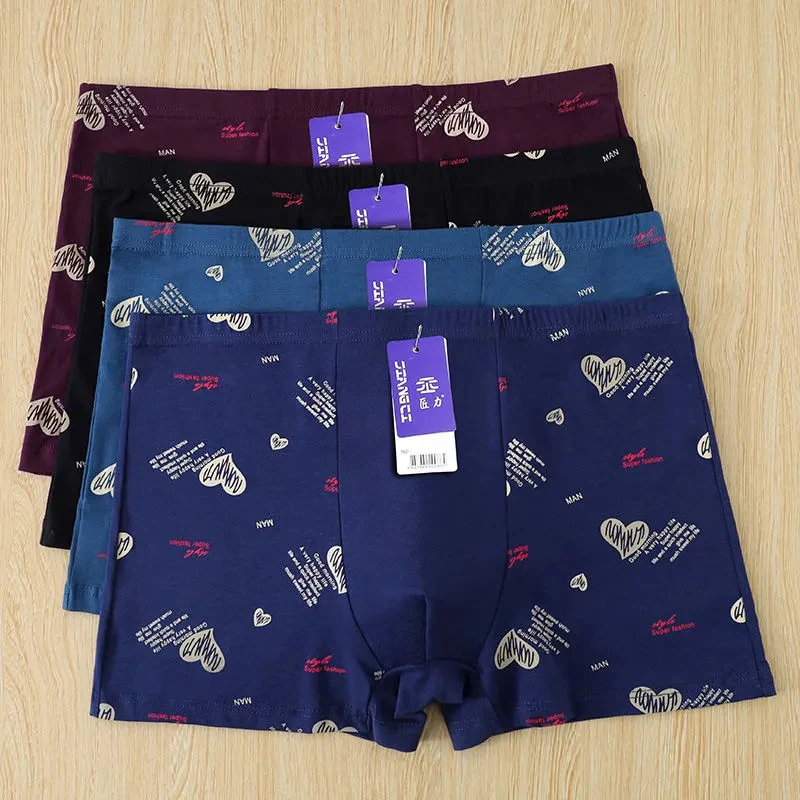 4Pcs/Lot Cotton Men's Boxer Underwear Men's Boxer Pants Youth Sports Comfortable Breathable Shorts Underwear