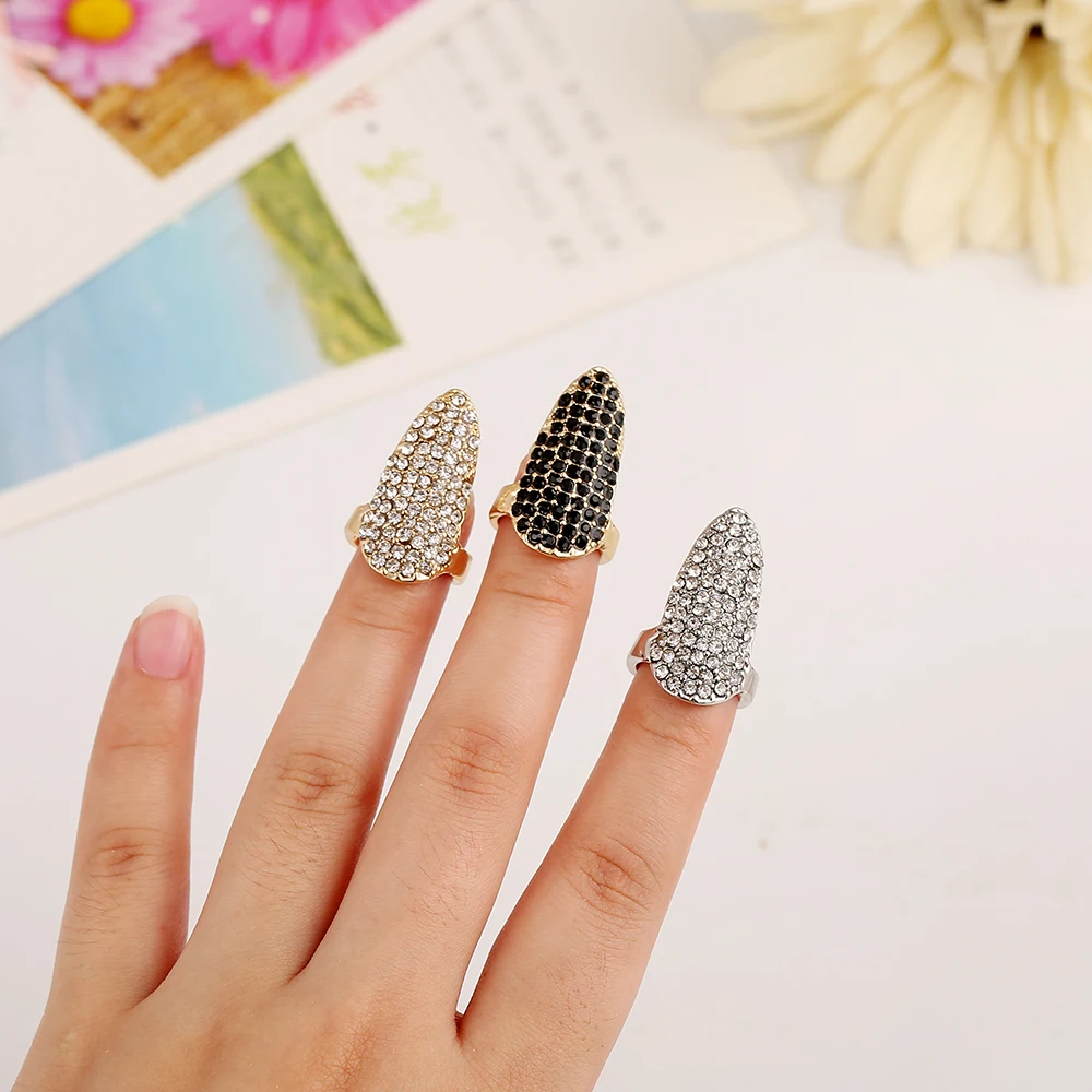 Женские кольца для ногтей модные роскошные стразы черного и белого цвета с