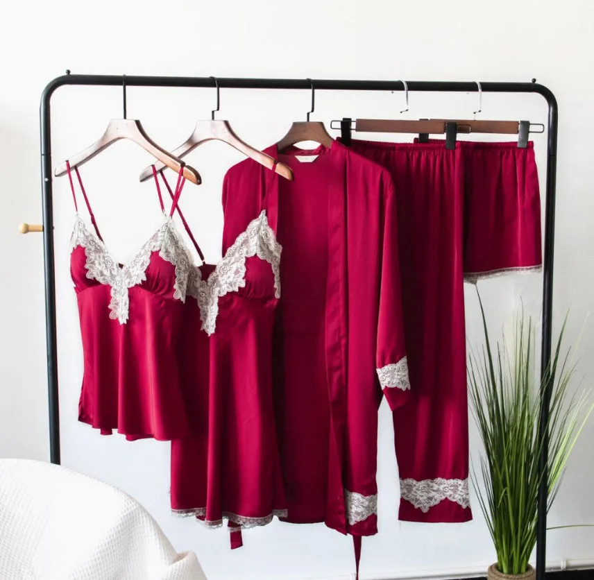 Женский пижамный комплект из 5 предметов атласная пижама в европейском стиле