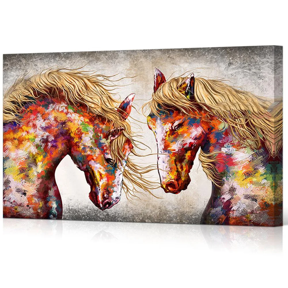 

Абстрактное искусство, алмазная живопись, Цветная Мозаика с рисунком двух лошадей, 5D икона, 3D вышивка, распродажа, большое украшение, животн...