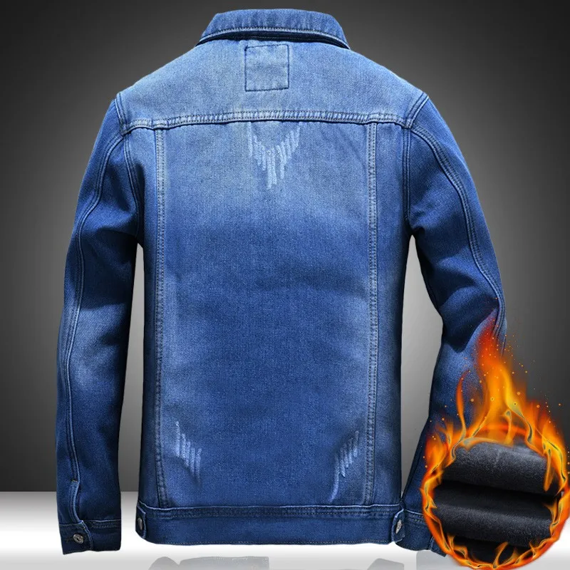 

Autumn Winter Casual Denim Jacket Men Thick Warm Single Breasted Outerwear High Street College Blue Cowboy Coat Oversize 5XL