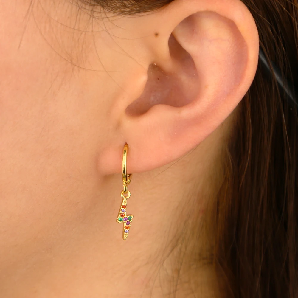 2020 Модные женские серьги сверкающие с молнией выложены Мини Радуга Cz серебряного