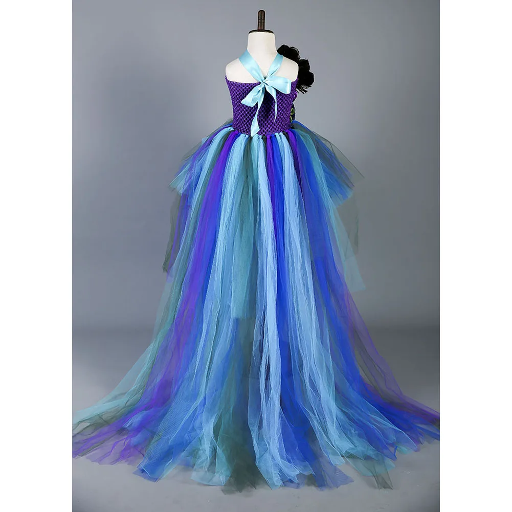 Elegant Princess Peacock Feather Dress for Girls Tutu Dress Long Tail Girls Party Dress Kids Flower Christmas Dress Girl Clothes