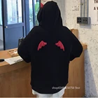 Свитшот с капюшоном в готическом стиле с изображением маленьких дьявольских рогов, толстовки в стиле Харадзюку, женские свободные топы в стиле демона с крыльями летучей мыши, уличная одежда