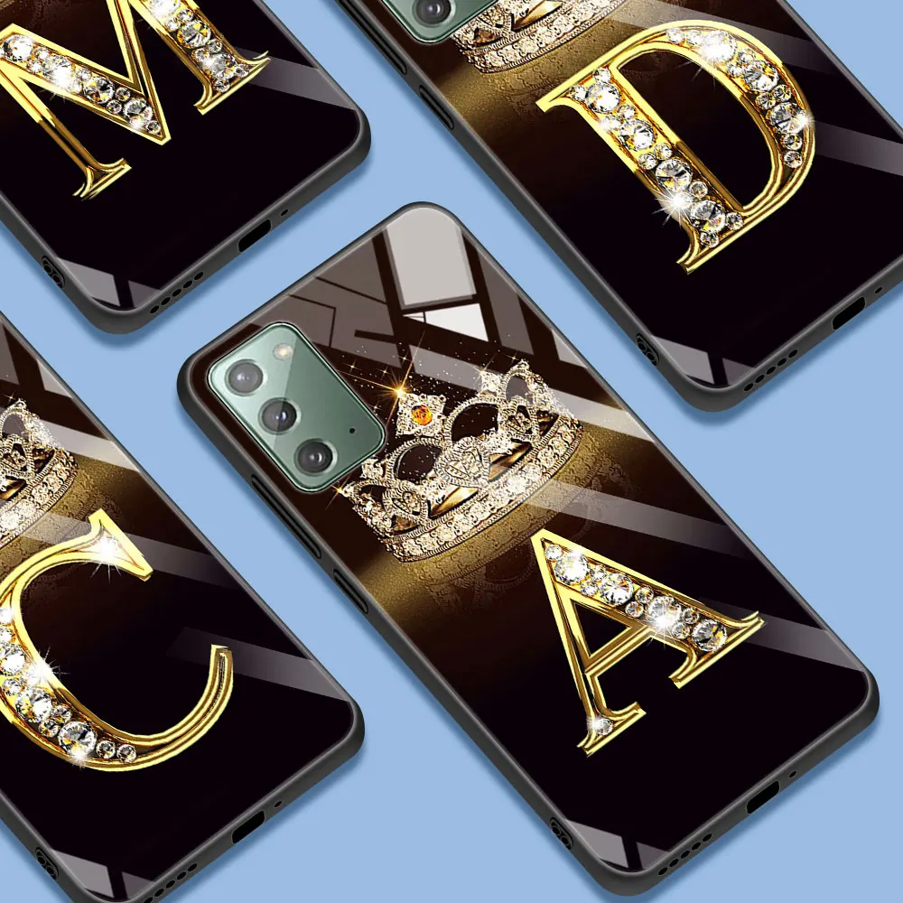 

Samsung Galaxy Case for Note 20 Ultra 10Plus 10 Lite 9 8 M21 M31 M51 M30s Tempered Glass Phone Cover Bag Gold Letter Monogram