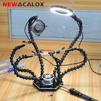 newacalox soldering helping hand tool with usb 3x led magnifier welding exhaust fan pcb holder for solder repair jewelry